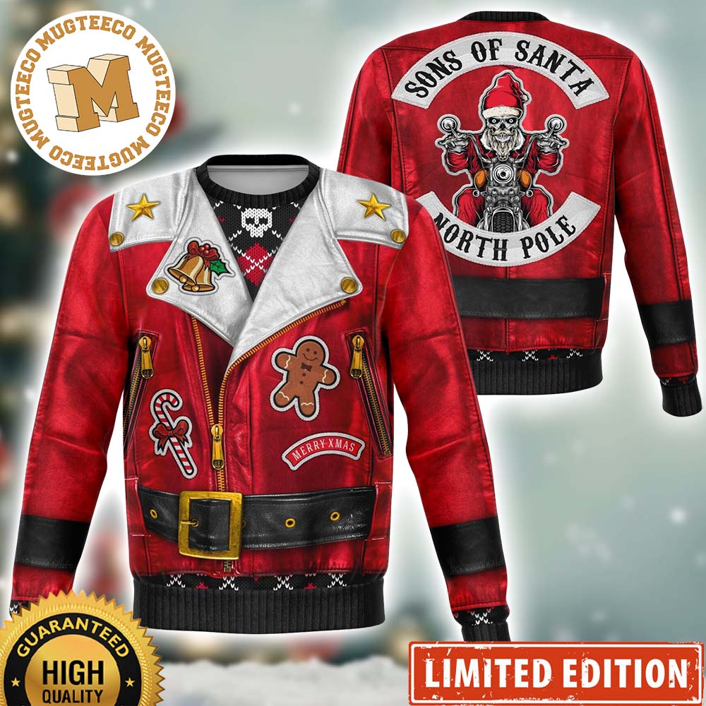 Sons Of Santa Biker Jacket Funny Ugly Christmas Sweater 2023 Holiday Xmas Gift For Man And Women Sons Of Santa Biker Jacket Funny Ugly Christmas Sweater 2023 Holiday Xmas Gift For Man And Women