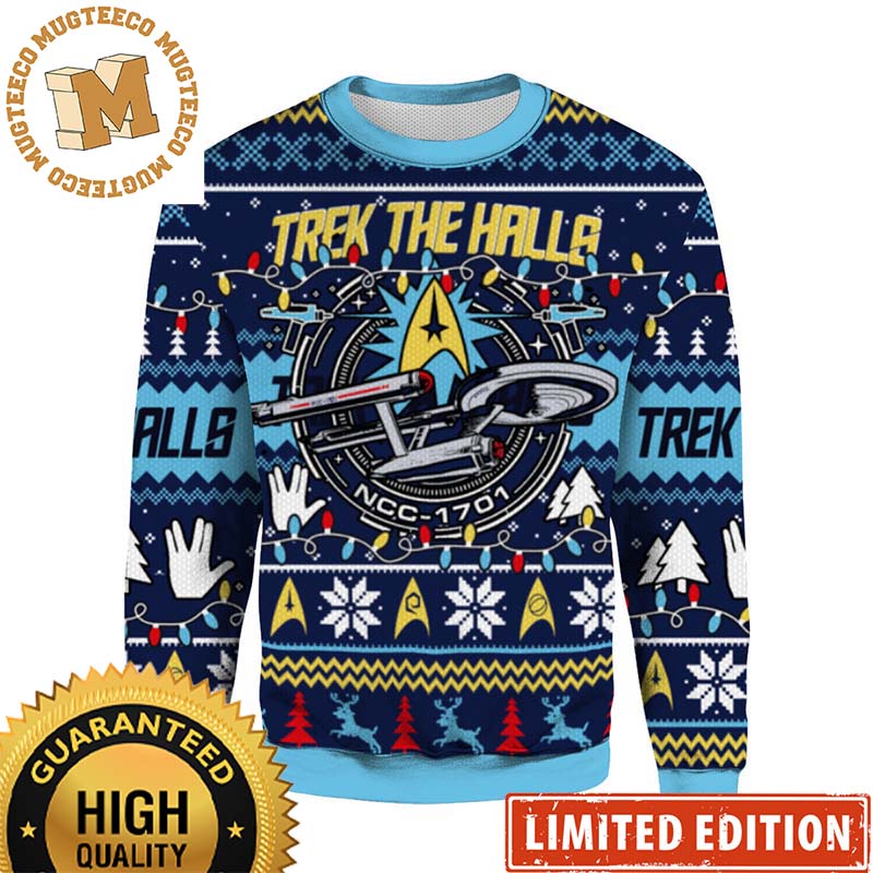 Star Trek NCC-1701 Trek The Halls With Christmas Lights And Signature Hand Sign Knitting Christmas Ugly Sweater Star Trek NCC-1701 Trek The Halls With Christmas Lights And Signature Hand Sign Knitting Christmas Ugly Sweater