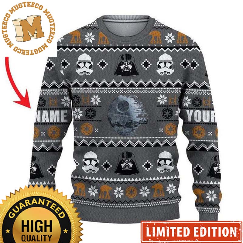 Star Wars Death Star With Darth Vader And Stormtrooper Pattern Personalized Christmas Ugly Sweater Star Wars Death Star With Darth Vader And Stormtrooper Pattern Personalized Christmas Ugly Sweater