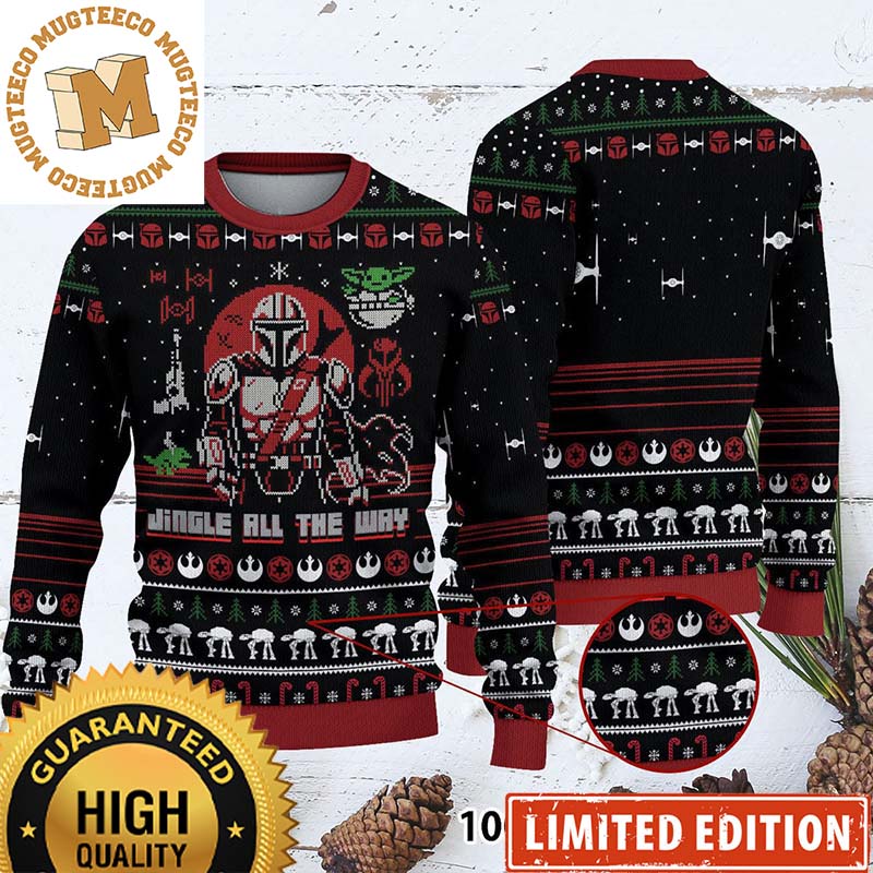 Star Wars Mandalorian Din Djarin And Baby Yoda Grogu Jingle All The Way Funny Christmas Ugly Sweater Star Wars Mandalorian Din Djarin And Baby Yoda Grogu Jingle All The Way Funny Christmas Ugly Sweater