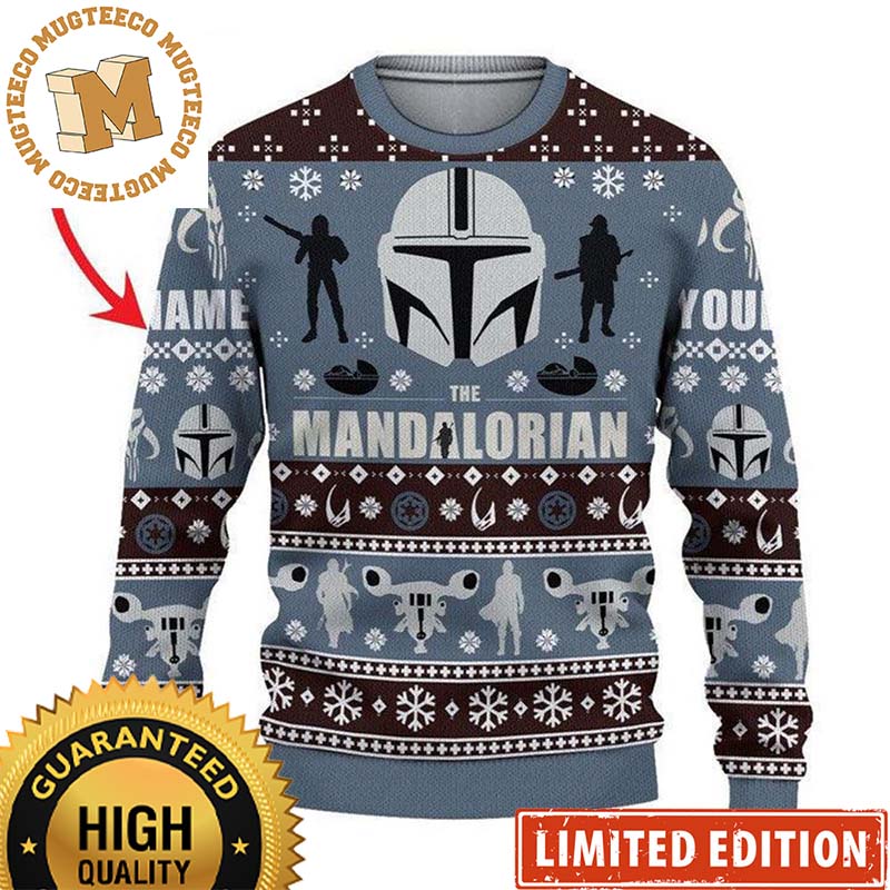 Star Wars Mandalorian Helmet Knitting Pattern Personalized Grey Christmas Ugly Sweater Star Wars Mandalorian Helmet Knitting Pattern Personalized Grey Christmas Ugly Sweater
