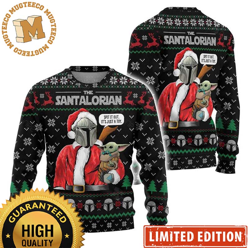 Star Wars Mandalorian The Santalorian Spit It Out It is Just A Toy Snowflakes Knitting Funny Ugly Sweater Star Wars Mandalorian The Santalorian Spit It Out It is Just A Toy Snowflakes Knitting Funny Ugly Sweater