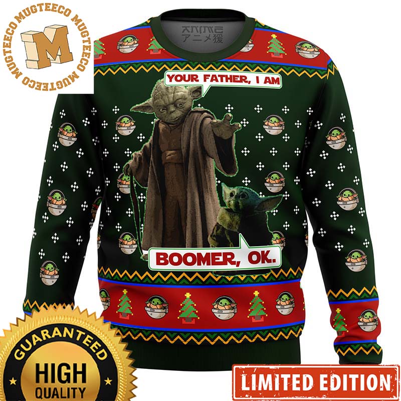 Star Wars Master Yoda And Baby Yoda Your Father I Am Boomer Knitting Snowflakes Christmas Ugly Sweater Star Wars Master Yoda And Baby Yoda Your Father I Am Boomer Knitting Snowflakes Christmas Ugly Sweater