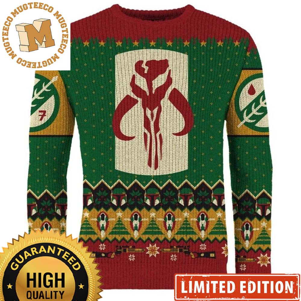 Star Wars Merry Mandalorian Symbol Knitting Christmas Ugly Sweater Star Wars Merry Mandalorian Symbol Knitting Christmas Ugly Sweater