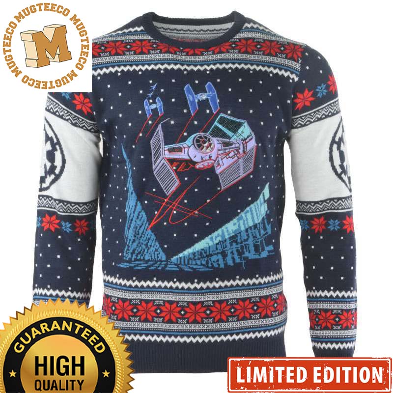 Star Wars Tie Fighter Battle of Yavin Scene Knitting Snowflakes Christmas Ugly Sweater Star Wars Tie Fighter Battle of Yavin Scene Knitting Snowflakes Christmas Ugly Sweater