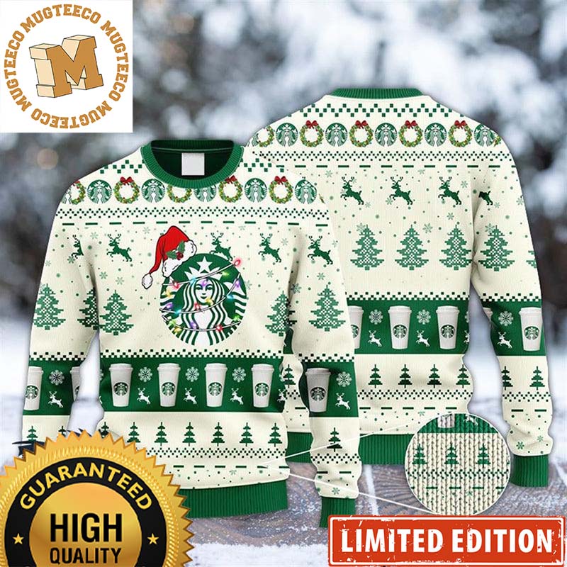 Starbucks Coffee With Santa Hat Reindeer Snowy Night Knitting Christmas Ugly Sweater Starbucks Coffee With Santa Hat Reindeer Snowy Night Knitting Christmas Ugly Sweater