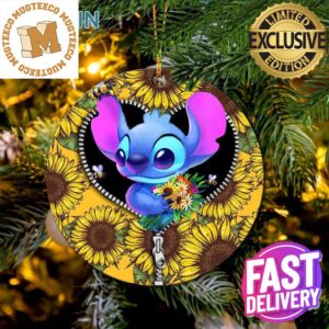 Stitch Sunflower Zipper Ceramic Xmas Custom Name Tree Decorations Ornament