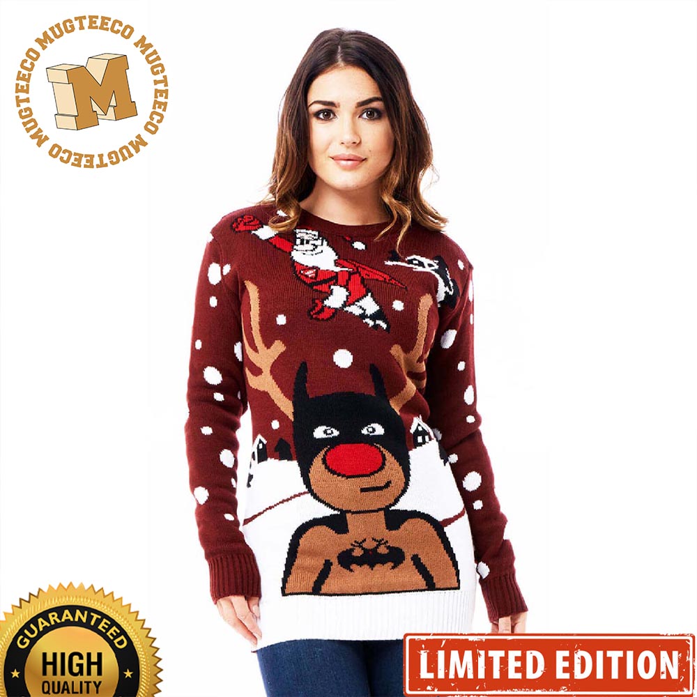 Superman Santa And Batman Reindeer Funny Unisex Ugly Christmas Sweater Superman Santa And Batman Reindeer Funny Unisex Ugly Christmas Sweater