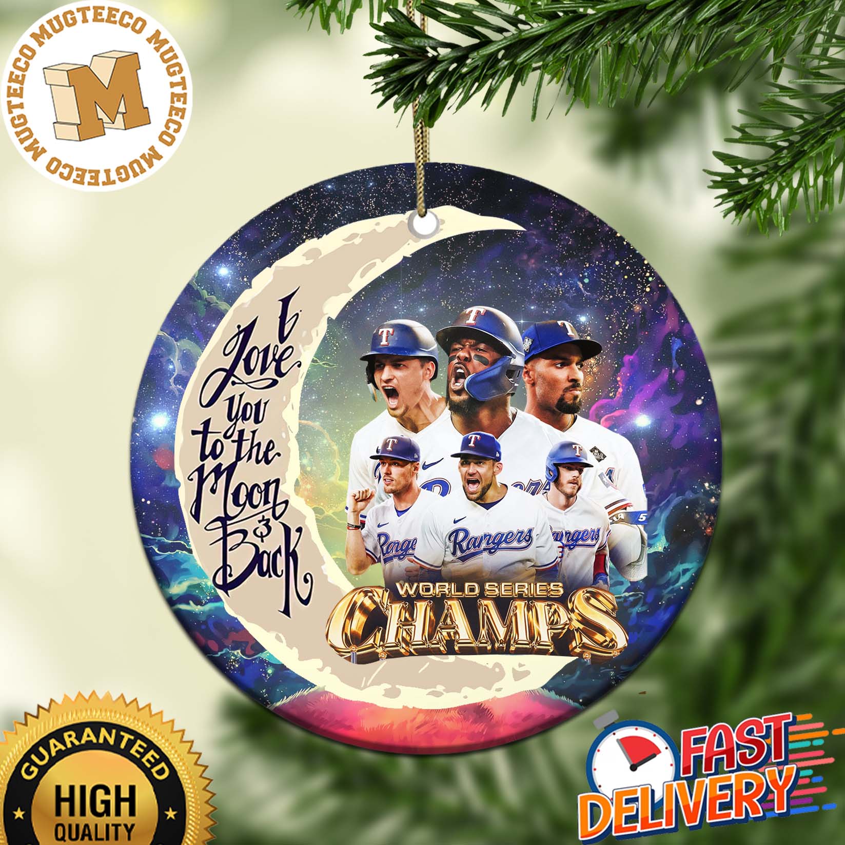Texas Rangers MLB 2023 World Series Champions Love You To The Moon And Back Custom Name Christmas Tree Decorations Ornament Texas Rangers MLB 2023 World Series Champions Love You To The Moon And Back Custom Name Christmas Tree Decorations Ornament