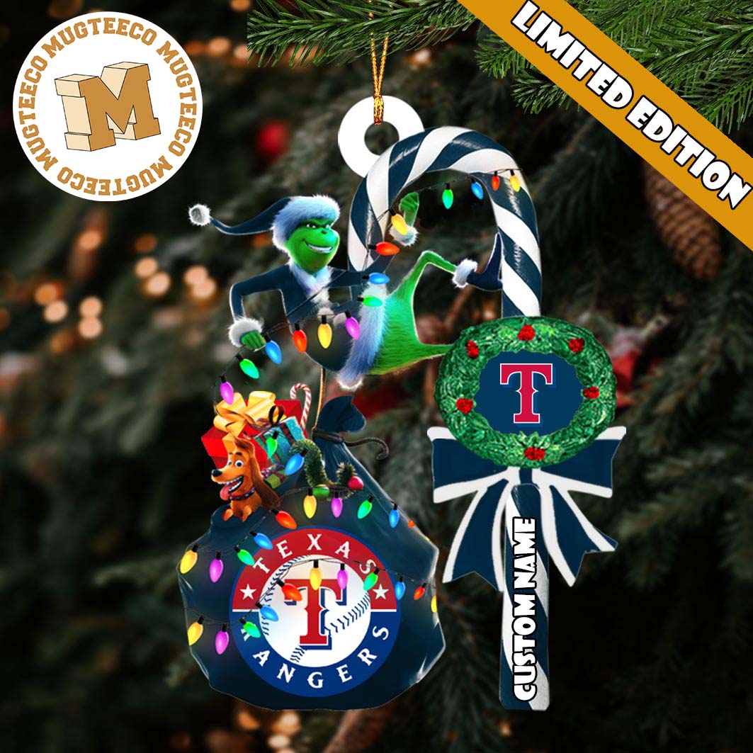 Texas Rangers MLB Grinch Candy Cane Personalized Xmas Gifts Christmas Tree Decorations Ornament Texas Rangers MLB Grinch Candy Cane Personalized Xmas Gifts Christmas Tree Decorations Ornament