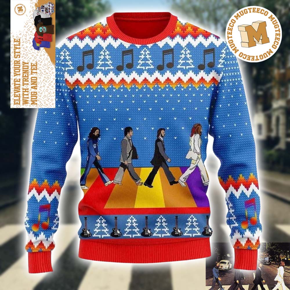 The Beatles Abbey Road Album Rainbow 2023 Holiday Gifts Ugly Christmas Sweater The Beatles Abbey Road Album Rainbow 2023 Holiday Gifts Ugly Christmas Sweater