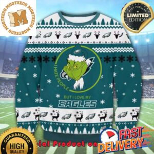 The Grinch Math Philadelphia Eagles NFL Santa Hat I Hate People Ugly Christmas Sweater For Holiday 2023 Xmas Gifts
