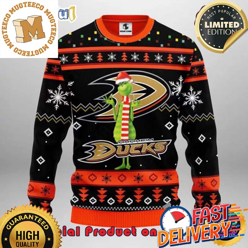 The Grinch x Anaheim Ducks NHL Santa Hat Ugly Christmas Sweater For Holiday 2023 Xmas Gifts The Grinch x Anaheim Ducks NHL Santa Hat Ugly Christmas Sweater For Holiday 2023 Xmas Gifts