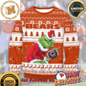 The Grinch x Chicago Bears NFL Santa Hat Ugly Christmas Sweater For Holiday 2023 Xmas Gifts