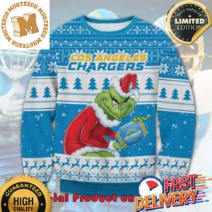 The Grinch x Los Angeles Chargers NFL Santa Hat Ugly Christmas Sweater For Holiday 2023 Xmas Gifts