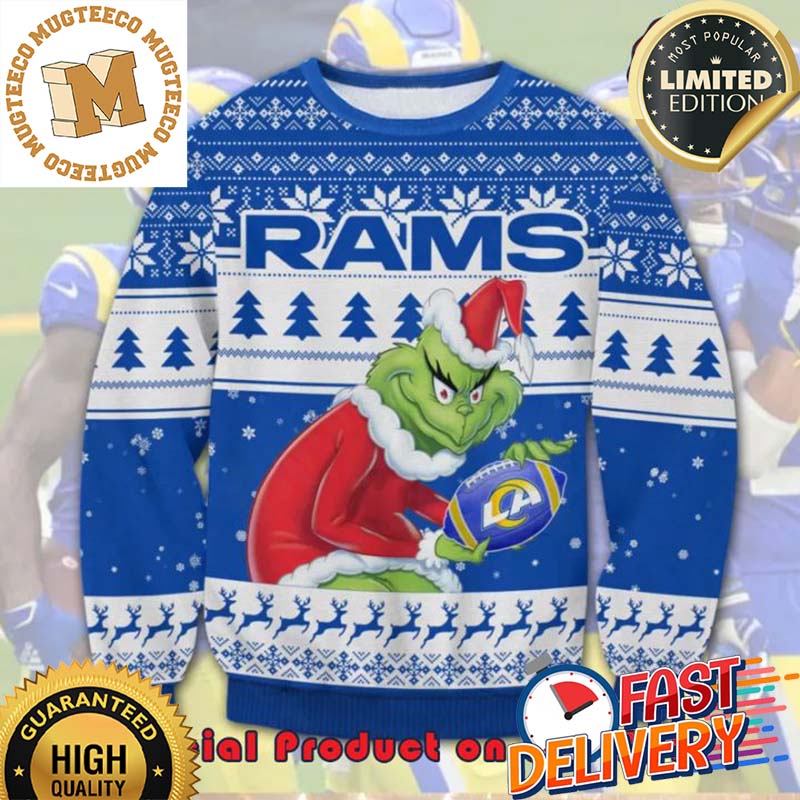 The Grinch x Los Angeles Rams NFL Santa Hat Ugly Christmas Sweater For Holiday 2023 Xmas Gifts The Grinch x Los Angeles Rams NFL Santa Hat Ugly Christmas Sweater For Holiday 2023 Xmas Gifts