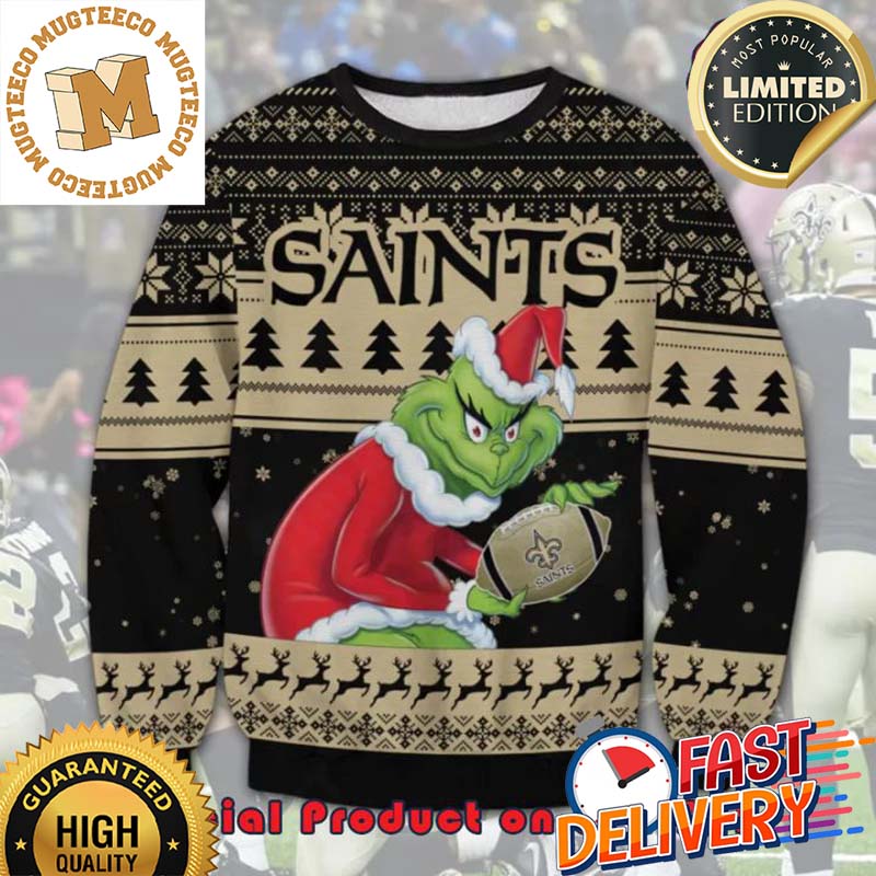 The Grinch x New Orleans Saints NFL Santa Hat Ugly Christmas Sweater For Holiday 2023 Xmas Gifts The Grinch x New Orleans Saints NFL Santa Hat Ugly Christmas Sweater For Holiday 2023 Xmas Gifts