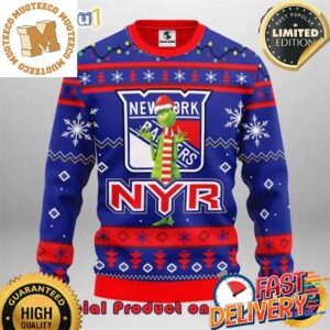The Grinch x New York Rangers NHL Santa Hat Ugly Christmas Sweater For Holiday 2023 Xmas Gifts