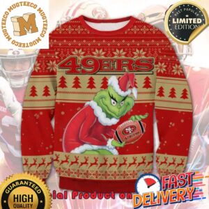 The Grinch x San Francisco 49ers NFL Santa Hat Ugly Christmas Sweater For Holiday 2023 Xmas Gifts