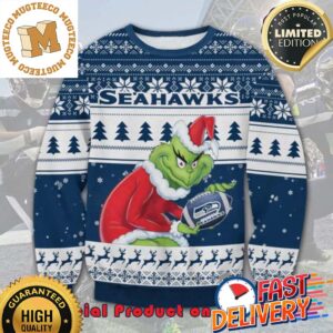 The Grinch x Seattle Seahawks NFL Santa Hat Ugly Christmas Sweater For Holiday 2023 Xmas Gifts