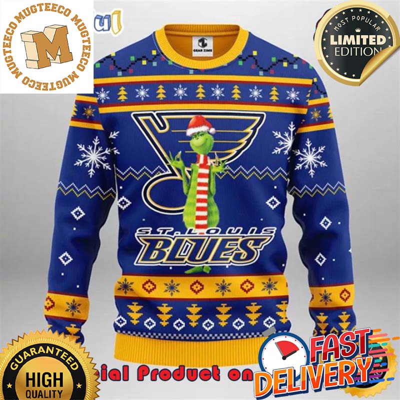 The Grinch x St Louis Blues NHL Santa Hat Ugly Christmas Sweater For Holiday 2023 Xmas Gifts The Grinch x St Louis Blues NHL Santa Hat Ugly Christmas Sweater For Holiday 2023 Xmas Gifts