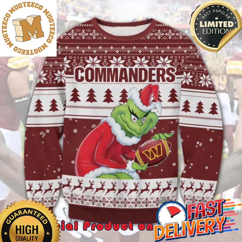 The Grinch x Washington Commanders NFL Santa Hat Ugly Christmas Sweater For Holiday 2023 Xmas Gifts The Grinch x Washington Commanders NFL Santa Hat Ugly Christmas Sweater For Holiday 2023 Xmas Gifts