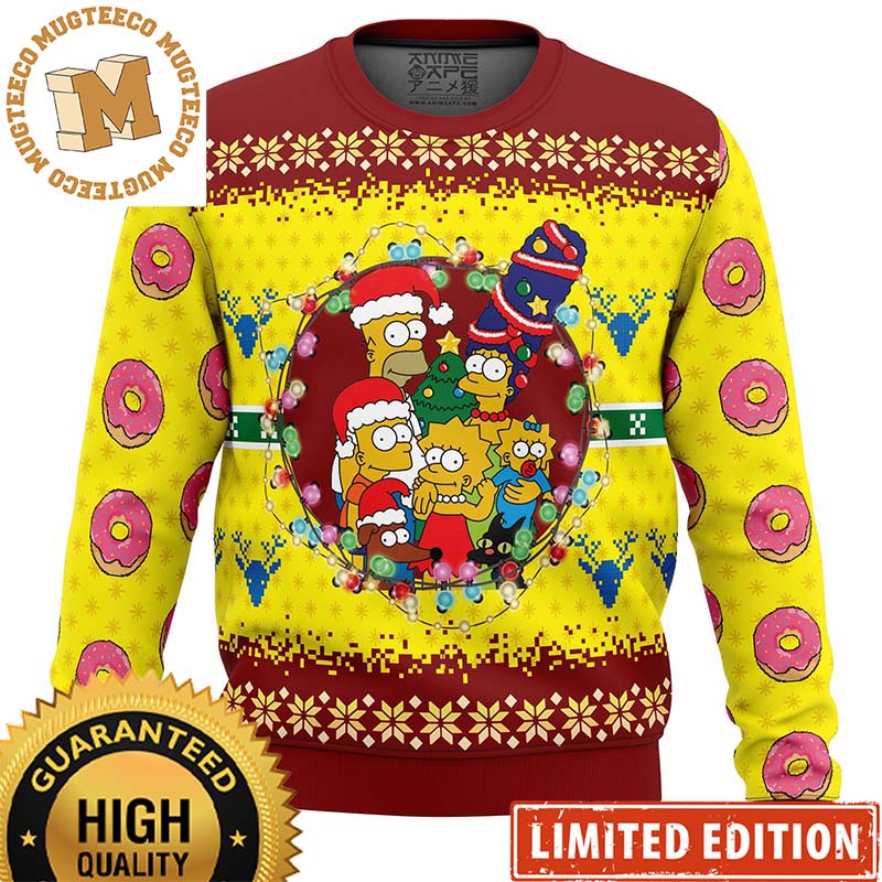 The Simpsons Family Christmas Day Santa And Lights Knitted Holiday Ugly Sweater The Simpsons Family Christmas Day Santa And Lights Knitted Holiday Ugly Sweater
