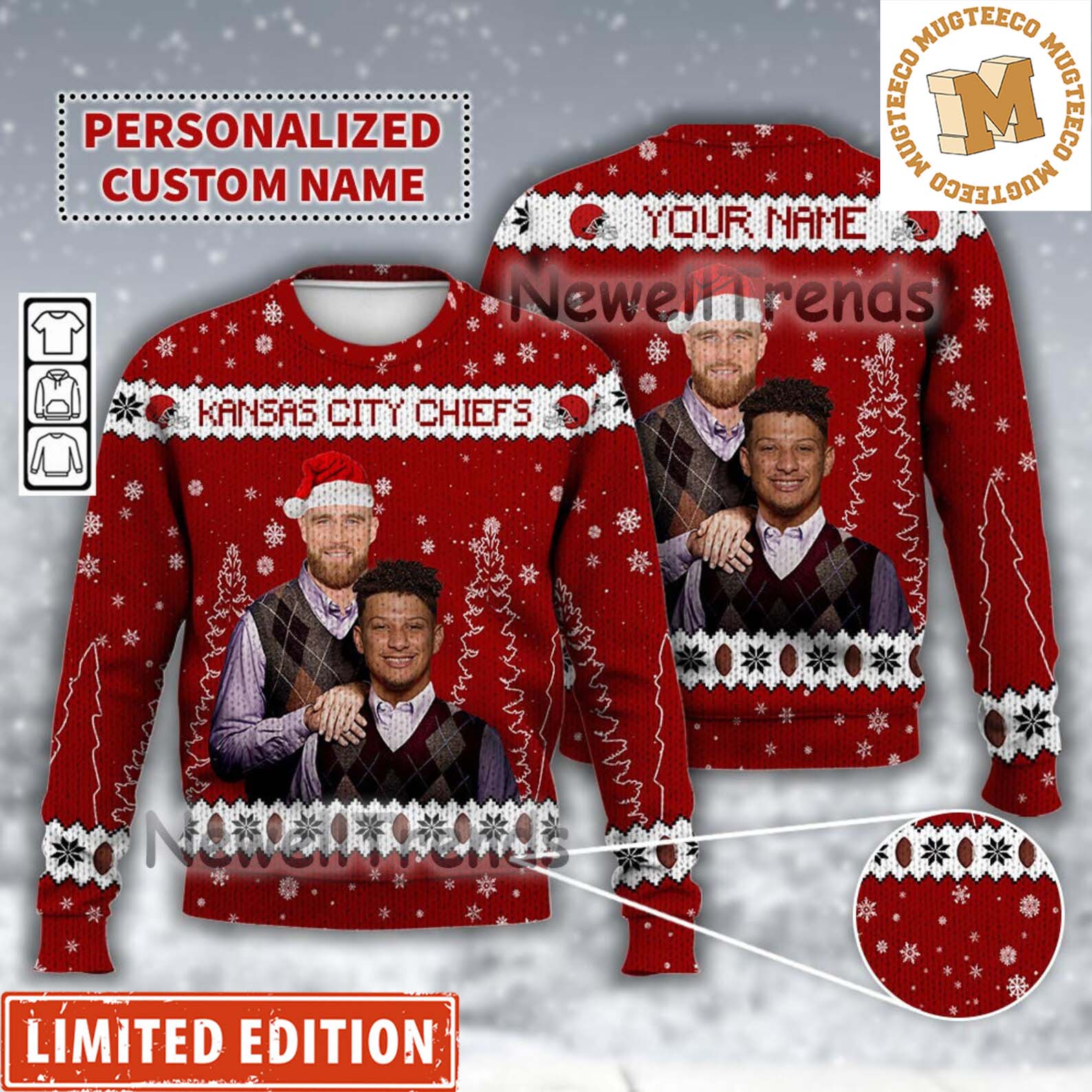Travis Kelce Patrick Mahomes Kansas City Football The Chiefs Bros Custom Name Ugly Christmas Sweater Travis Kelce Patrick Mahomes Kansas City Football The Chiefs Bros Custom Name Ugly Christmas Sweater