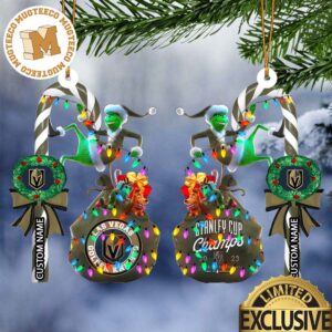 Vegas Golden Knights NHL Grinch Candy Cane Personalized Stanley Cup Champions Christmas Tree Decorations Ornament