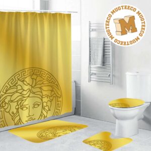 Versace Big Basic Black Logo In Royal Background Bathroom Shower Curtain Set