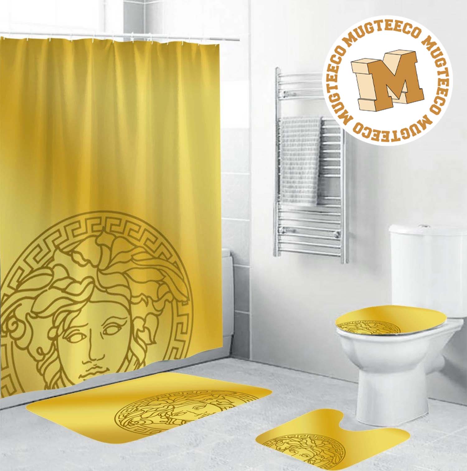 Versace Big Basic Black Logo In Royal Background Bathroom Shower Curtain Set Versace Big Basic Black Logo In Royal Background Bathroom Shower Curtain Set