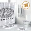 Versace Big Basic Black Logo In Royal Background Bathroom Shower Curtain Set Versace Big Basic Black Logo In Royal Background Bathroom Shower Curtain Set