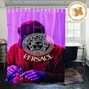 Versace Big Basic Logo In Purple Background Bathroom Accessories Set