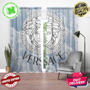 Versace Big Black Signature Logo In Blue Sky Background Window Curtain