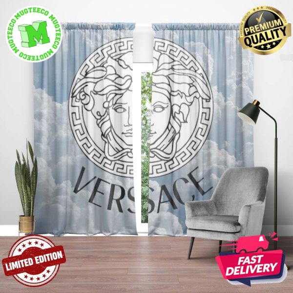 Versace Big Black Signature Logo In Blue Sky Background Window Curtain Versace Big Black Signature Logo In Blue Sky Background Window Curtain