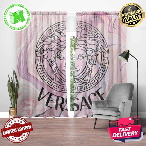 Versace Big Black Signature Logo Medusa In Pink Marble Background Window Curtain Versace Big Black Signature Logo Medusa In Pink Marble Background Window Curtain