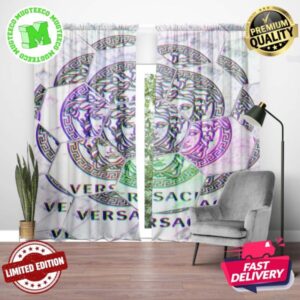 Versace Big Colorful Signature Logo Black Purple Green In Hexagon Mirror Background Window Curtain