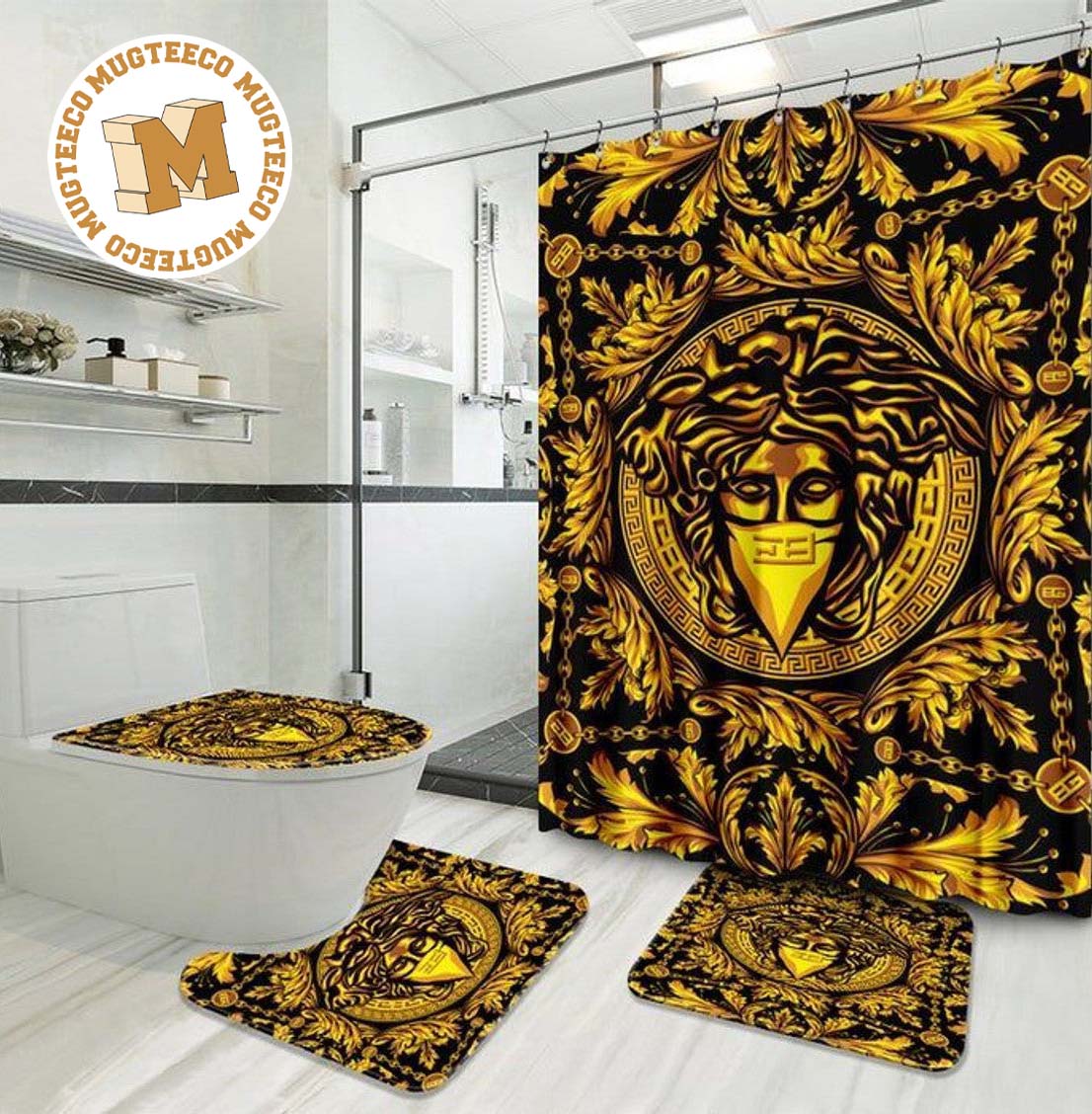 Versace Big Golden Logo And Baroque Bathroom Accessories Set Versace Big Golden Logo And Baroque Bathroom Accessories Set