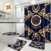 Versace Big Golden Logo And Baroque Pattern In Blue Background Bathroom Accessories Set