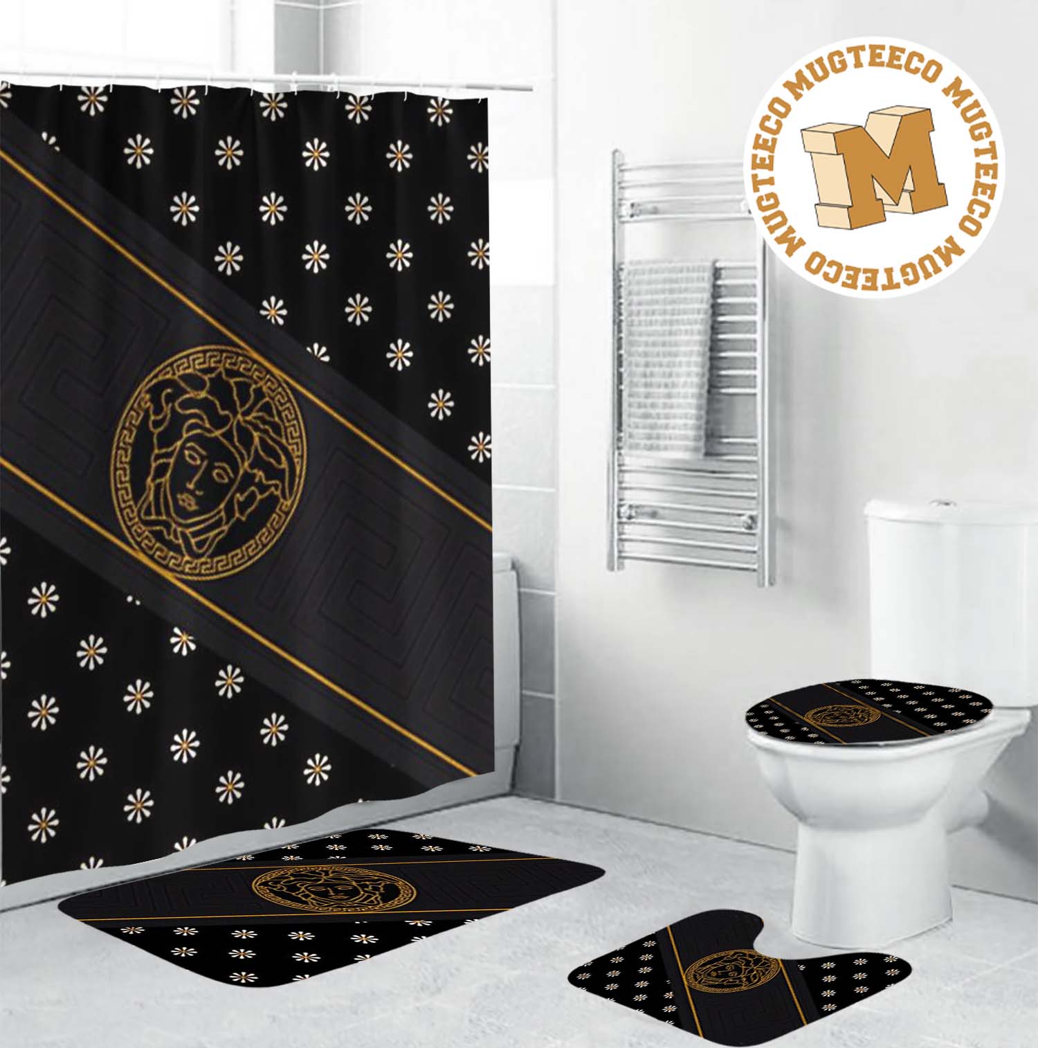 Versace Big Golden Luxury Medusa In Black Background Background Bathroom Accessories Set Versace Big Golden Luxury Medusa In Black Background Background Bathroom Accessories Set