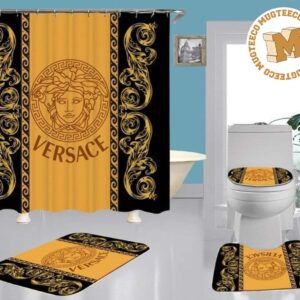 Versace Big Logo With Golden Baroque Pattern Bathroom Accessories Set