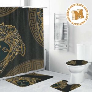 Versace Big Luxury Yellow Logo In Black Base Background Bathroom Accessories Set