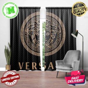 Versace Big Pink Signature Logo With Greca Border In Dark Theme Window Curtain