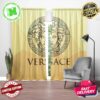 Versace Big Royal Black Logo In Black And Yellow Stripes Background Window Curtain Versace Big Royal Black Logo In Black And Yellow Stripes Background Window Curtain
