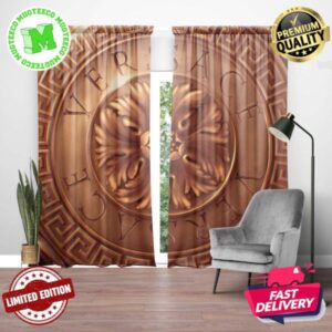 Versace Big Signature Golden Bronze Greca And Baroque Pathern In Black Background Window Curtain