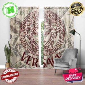 Versace Big Signature Maroon Logo Medusa In Money Background Window Curtain