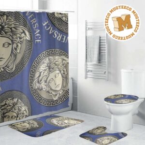 Versace Big Silver Signatures In Slate Blue Theme Background Bathroom Accessories Set