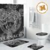 Versace Big White Gradient Medusa In Black Background Bathroom Shower Curtain Set Versace Big White Gradient Medusa In Black Background Bathroom Shower Curtain Set