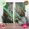 Versace Big White Signature Logo Medusa In Brown Baroque Pattern Background Window Curtain