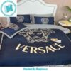Versace Black Logo Greca Border Pattern In Milk-White and Green Background Bedding Set Queen Versace Black Logo Greca Border Pattern In Milk-White and Green Background Bedding Set Queen